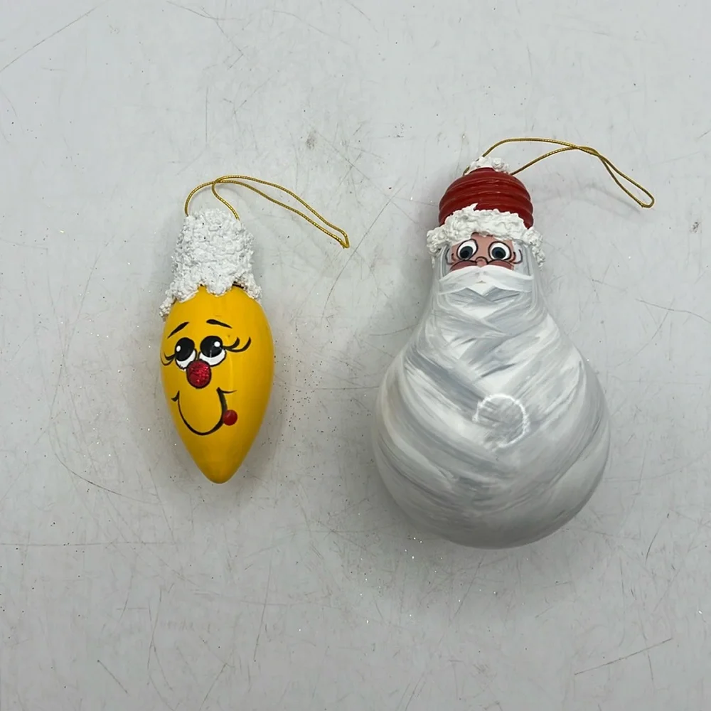 Vintage Handpainted Light Bulb Christmas Ornaments Santa Reindeer Collectible
